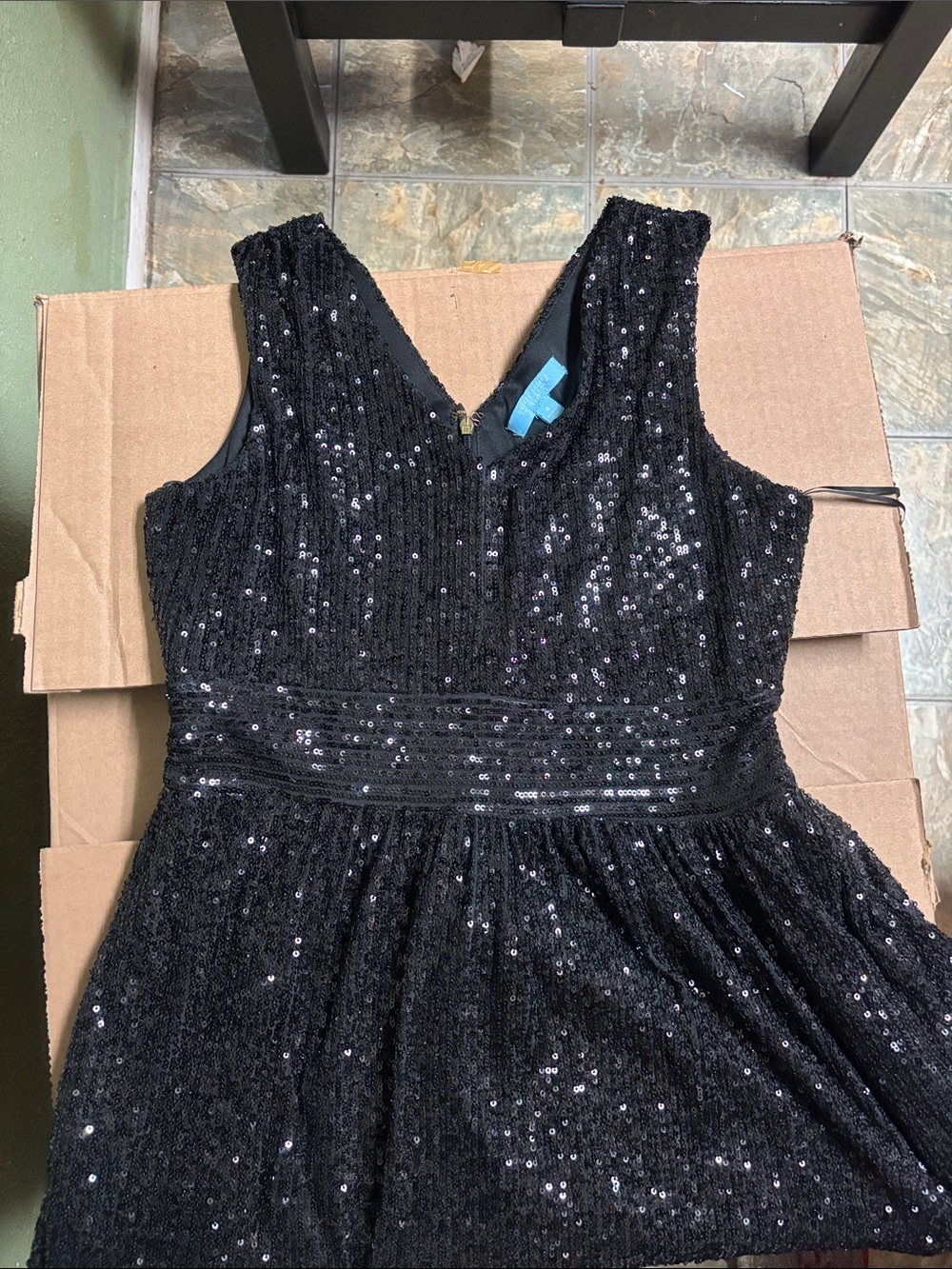 Draper James Black Sequin V-Neck Party Dress